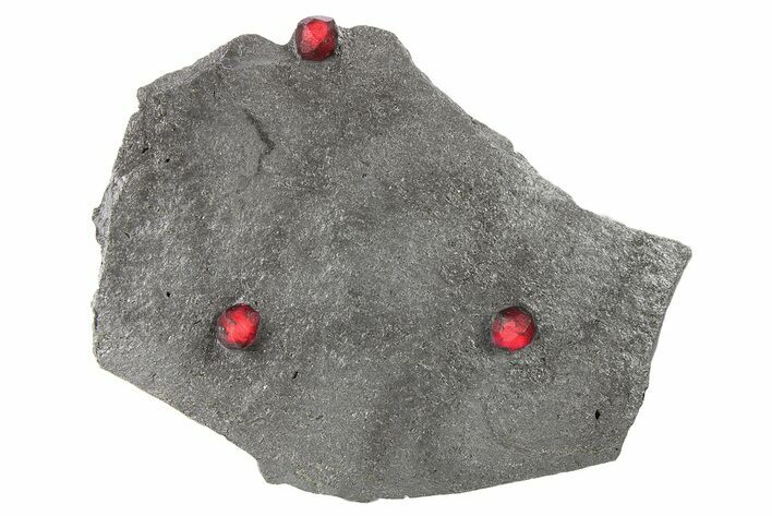 Plate of Three Red Embers Garnets in Graphite - Massachusetts #272728